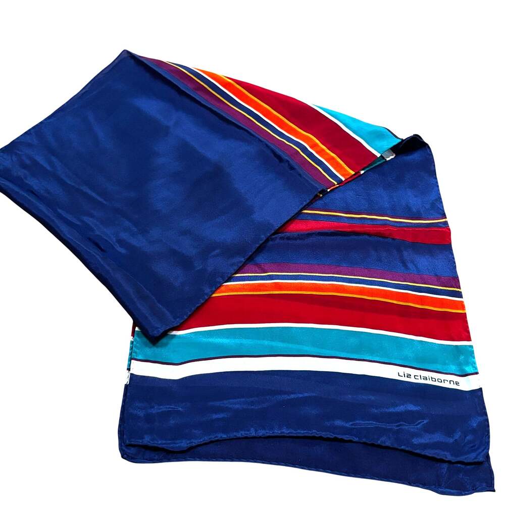 Vintage Liz Claiborne silk scarf long rectangle stripes colorful blue orange